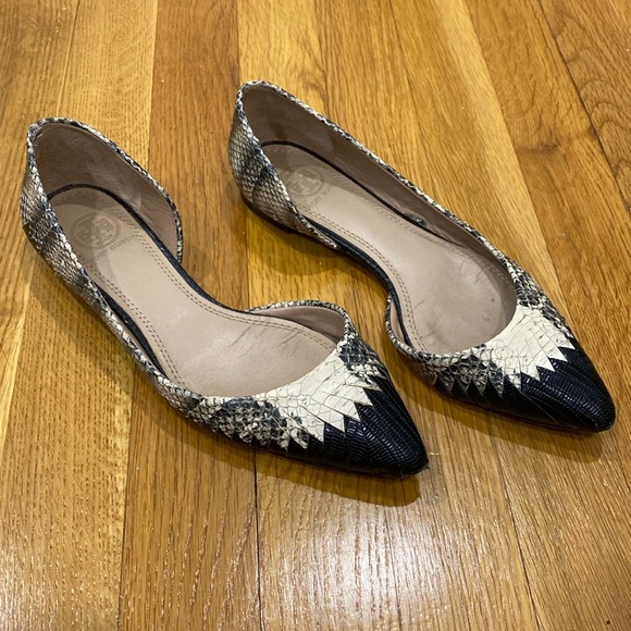 Tory Burch D'Orsay Snakeskin Print Leather Flats - Picture 3 of 12